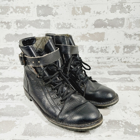 Latenace Black Single Strap Vintage Leather High Ankle Round Toe Boot V733 - Picture 4 of 13